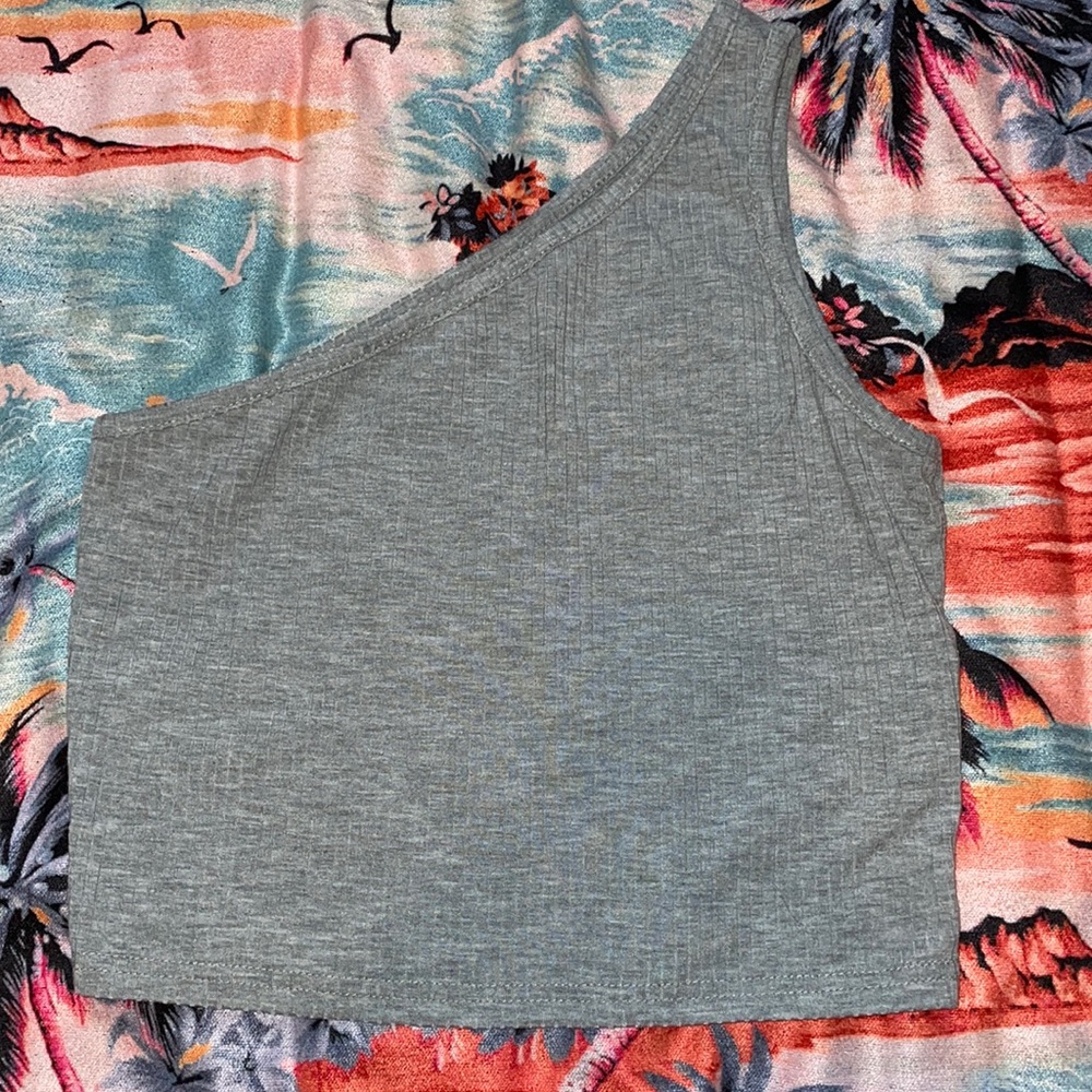 Solid Gray One Shoulder Crop Top Size M